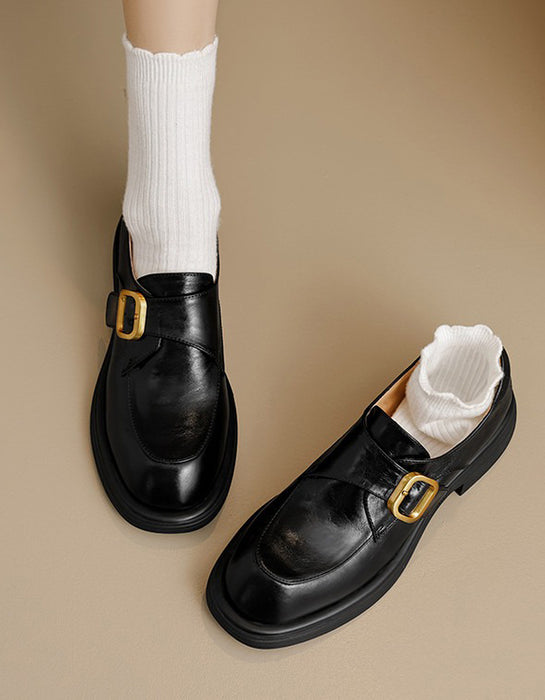Spring Genuine Leather Handmade Front Buckle Loafers