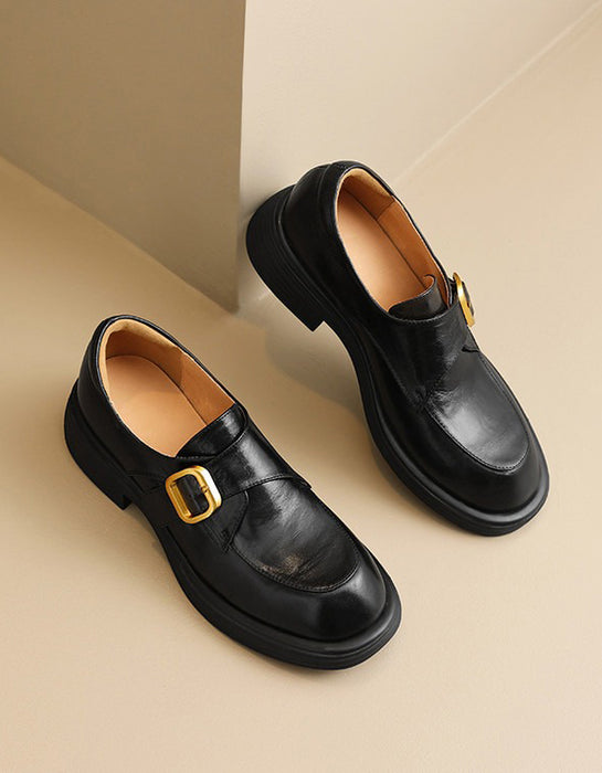 Spring Genuine Leather Handmade Front Buckle Loafers