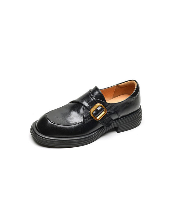 Spring Genuine Leather Handmade Front Buckle Loafers