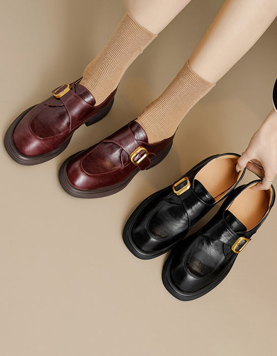 Spring Genuine Leather Handmade Front Buckle Loafers