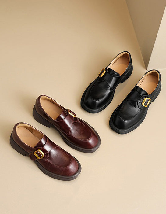 Spring Genuine Leather Handmade Front Buckle Loafers