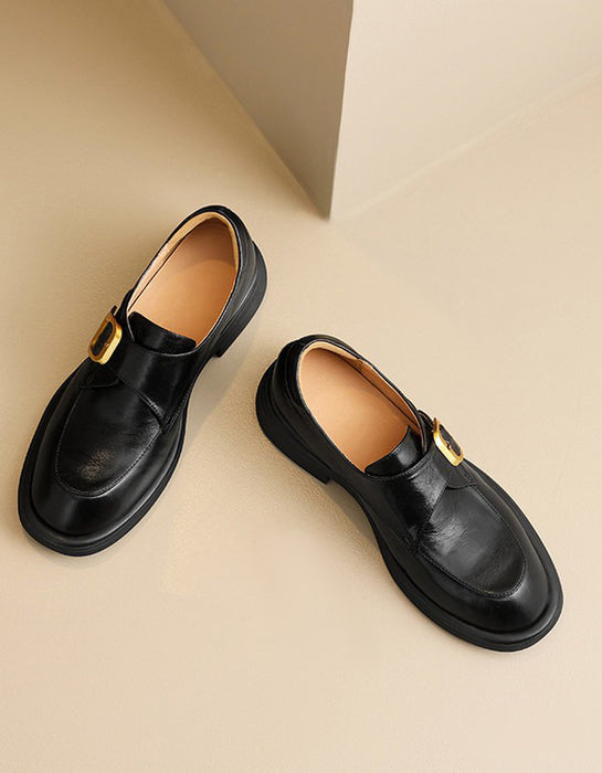Spring Genuine Leather Handmade Front Buckle Loafers