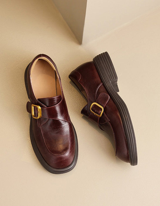 Spring Genuine Leather Handmade Front Buckle Loafers