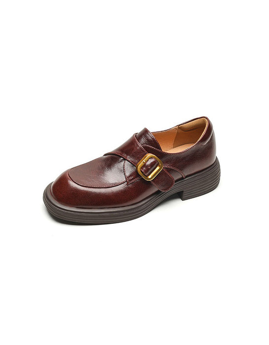 Spring Genuine Leather Handmade Front Buckle Loafers