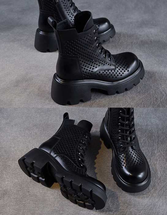 Spring Leather Hollow Comfort Chunky Martin Boots for Women Obiono Aug Shoes Collection 2026 97.70