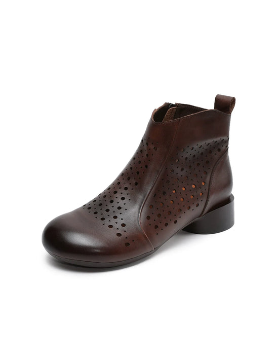 Spring Leather Hollow Soft Sole Retro Ankle Boots for Women Obiono Aug Shoes Collection 2026 85.00