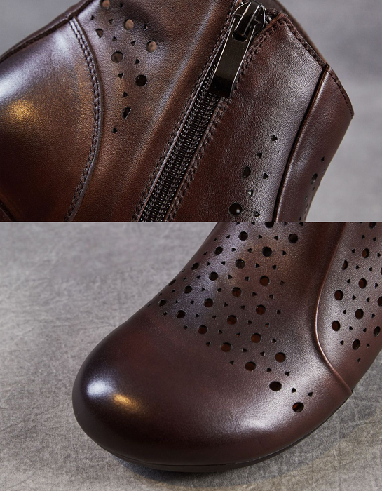 Spring Leather Hollow Soft Sole Retro Ankle Boots for Women Obiono Aug Shoes Collection 2026 85.00