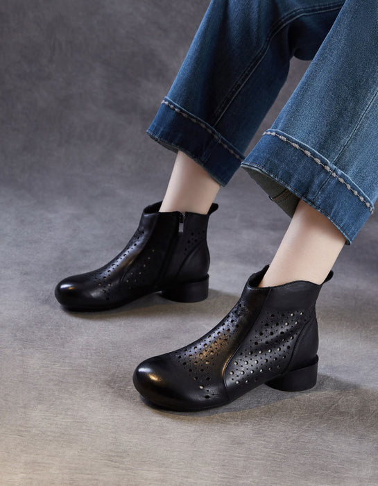 Spring Leather Hollow Soft Sole Retro Ankle Boots for Women Obiono Aug Shoes Collection 2026 85.00