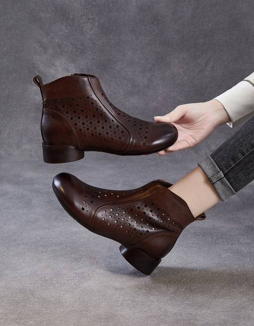 Spring Leather Hollow Soft Sole Retro Ankle Boots for Women Obiono Aug Shoes Collection 2026 85.00