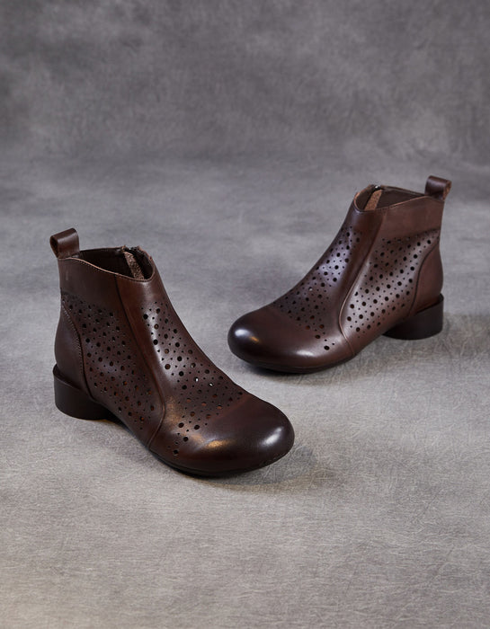 Spring Leather Hollow Soft Sole Retro Ankle Boots for Women Obiono Aug Shoes Collection 2026 85.00