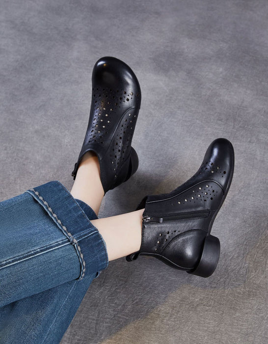 Spring Leather Hollow Soft Sole Retro Ankle Boots for Women Obiono Aug Shoes Collection 2026 85.00