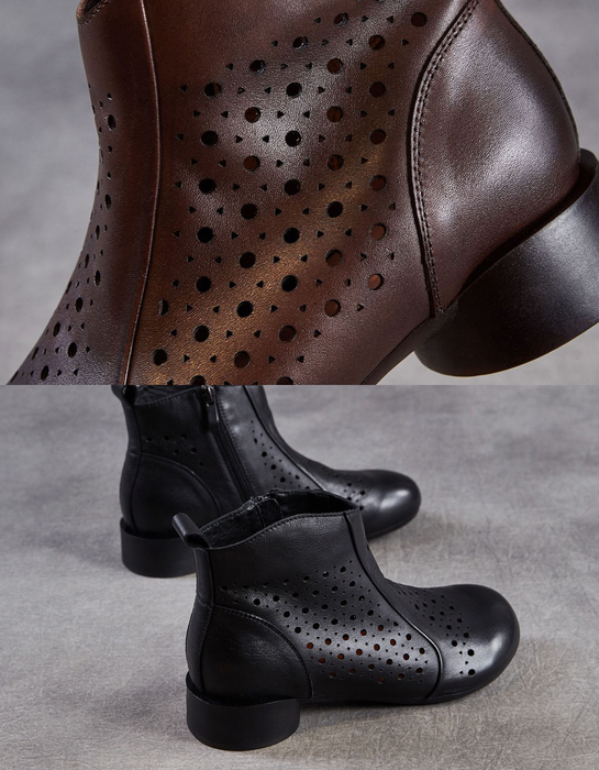 Spring Leather Hollow Soft Sole Retro Ankle Boots for Women Obiono Aug Shoes Collection 2026 85.00