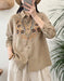 Spring Neck Embroidery Long Sleeve Linen Shirt Buykud March New in 2026 46.00