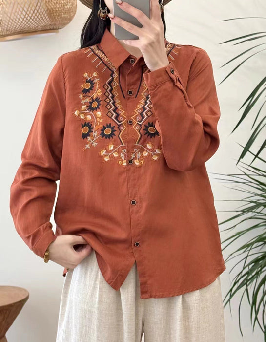 Spring Neck Embroidery Long Sleeve Linen Shirt Buykud Shirt March New in 2026 46.00