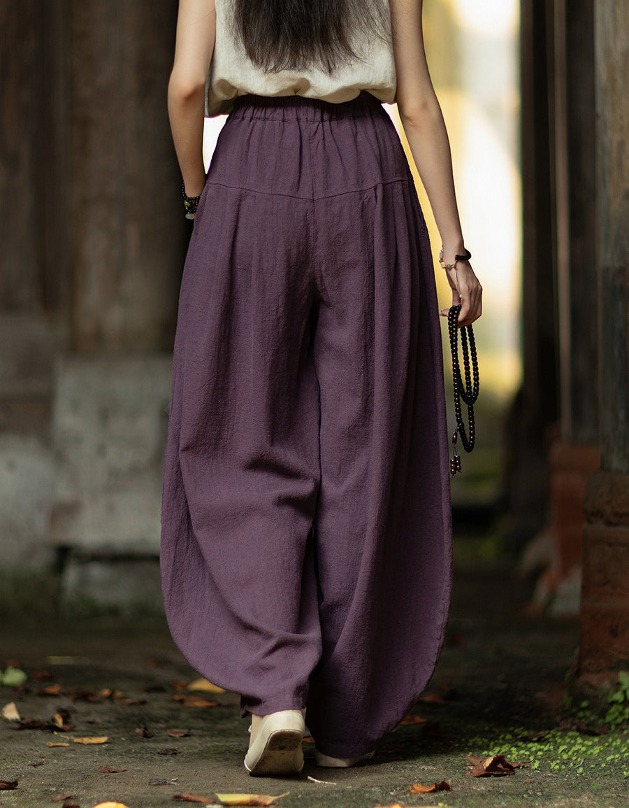Spring Original Pleated Stitching Ramie Loose Pants — Obiono