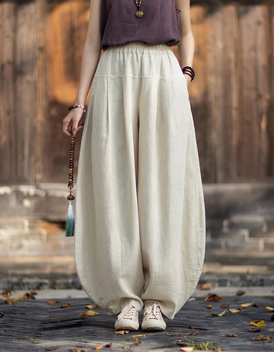 Spring Original Pleated Stitching Ramie Loose Pants — Obiono