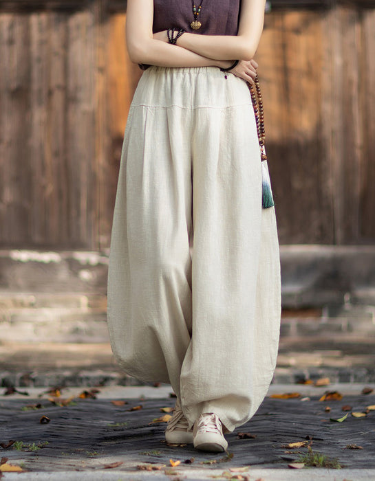 Spring Original Pleated Stitching Ramie Loose Pants