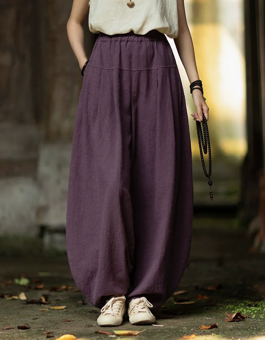 Spring Original Pleated Stitching Ramie Loose Pants