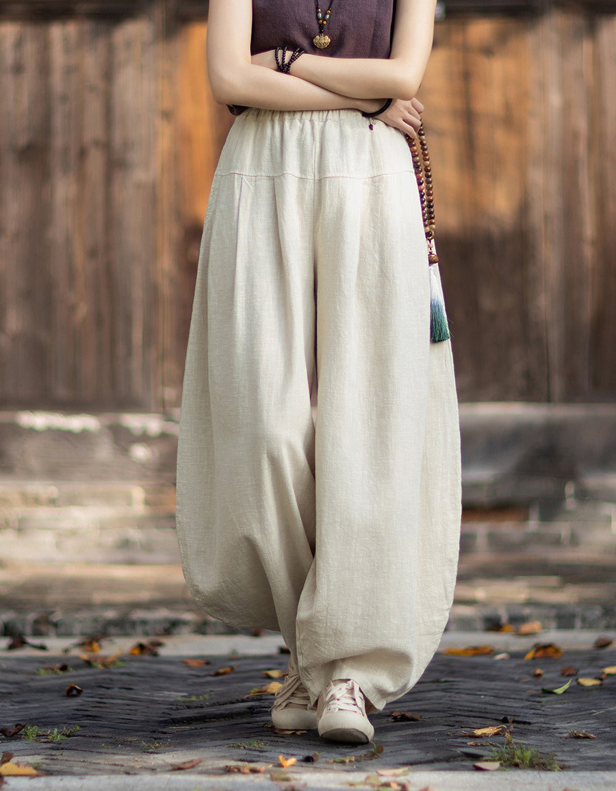 Spring Original Pleated Stitching Ramie Loose Pants — Obiono