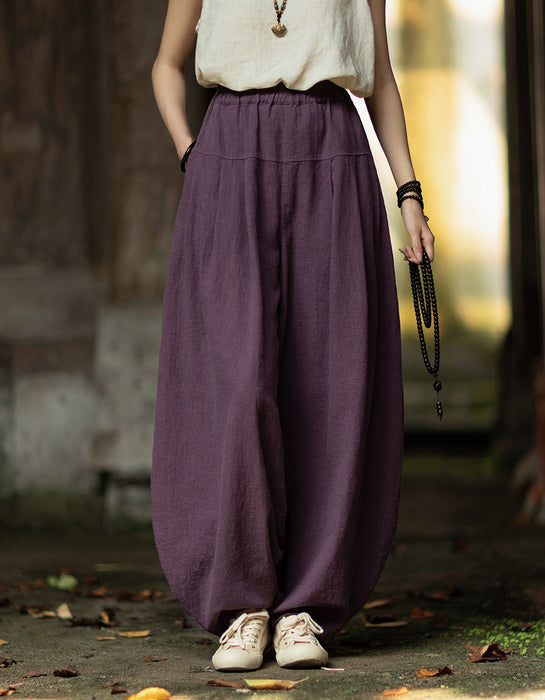 Spring Original Pleated Stitching Ramie Loose Pants