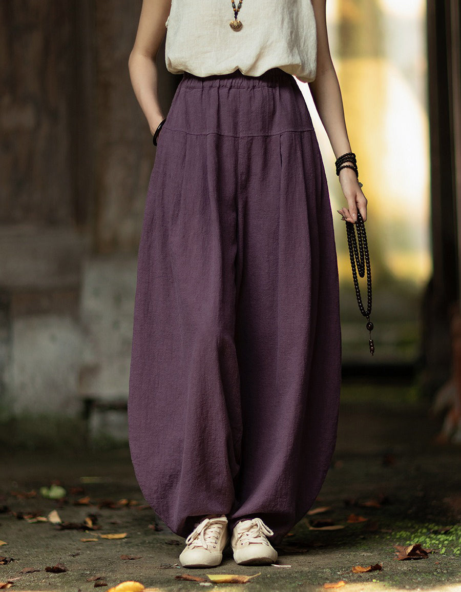 Spring Original Pleated Stitching Ramie Loose Pants — Obiono
