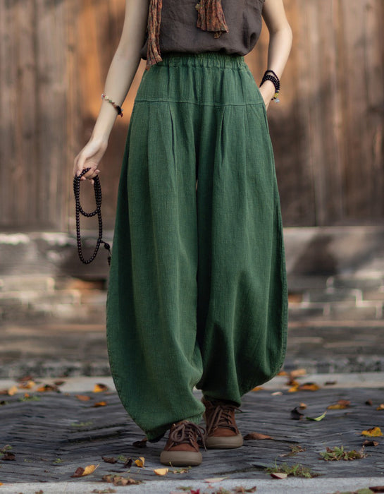 Spring Original Pleated Stitching Ramie Loose Pants