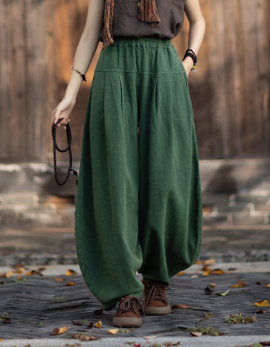 Spring Original Pleated Stitching Ramie Loose Pants — Obiono