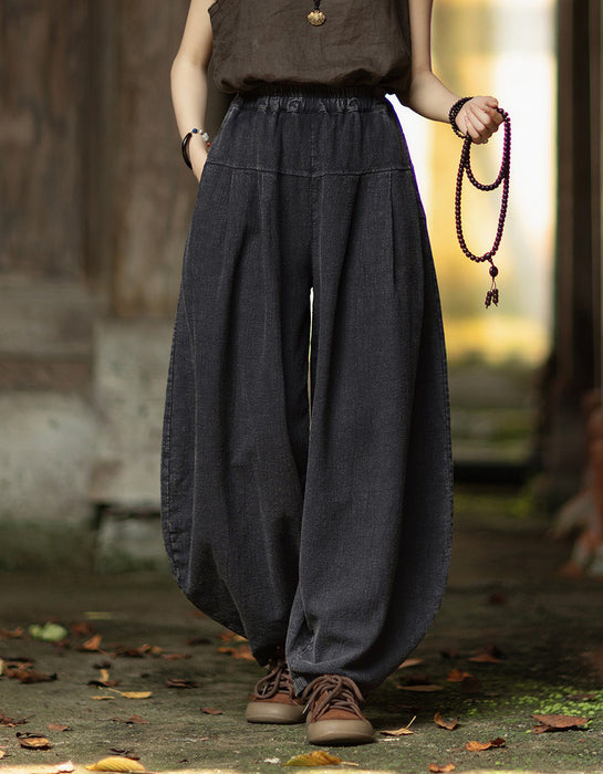 Spring Original Pleated Stitching Ramie Loose Pants