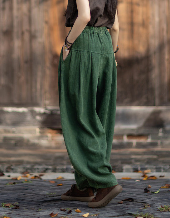 Spring Original Pleated Stitching Ramie Loose Pants