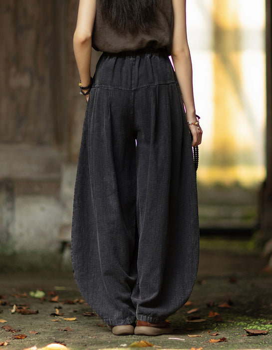 Spring Original Pleated Stitching Ramie Loose Pants