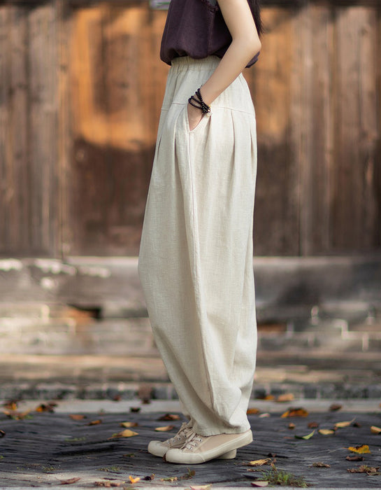 Spring Original Pleated Stitching Ramie Loose Pants