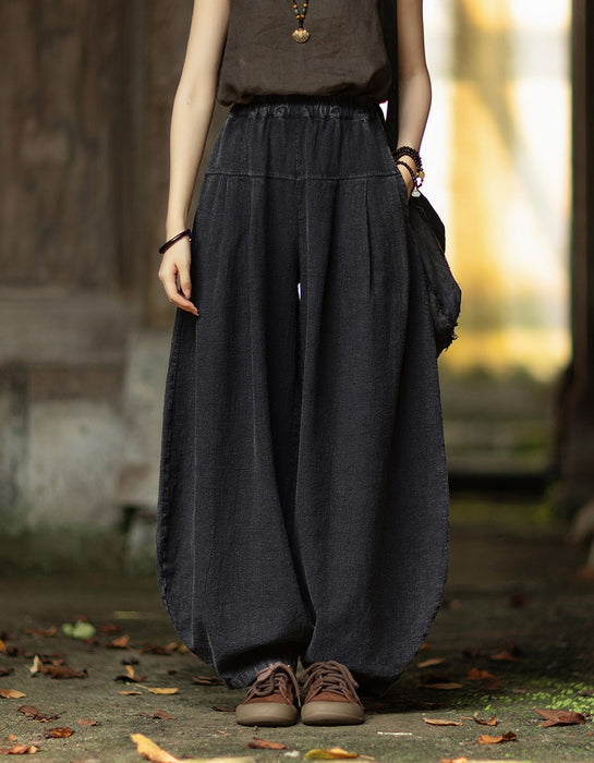 Spring Original Pleated Stitching Ramie Loose Pants