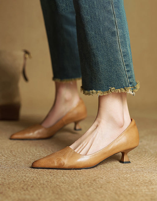 Spring Real Leather Pointed Toe Elegant Pump Heels March Shoe Collection 2026 99.00