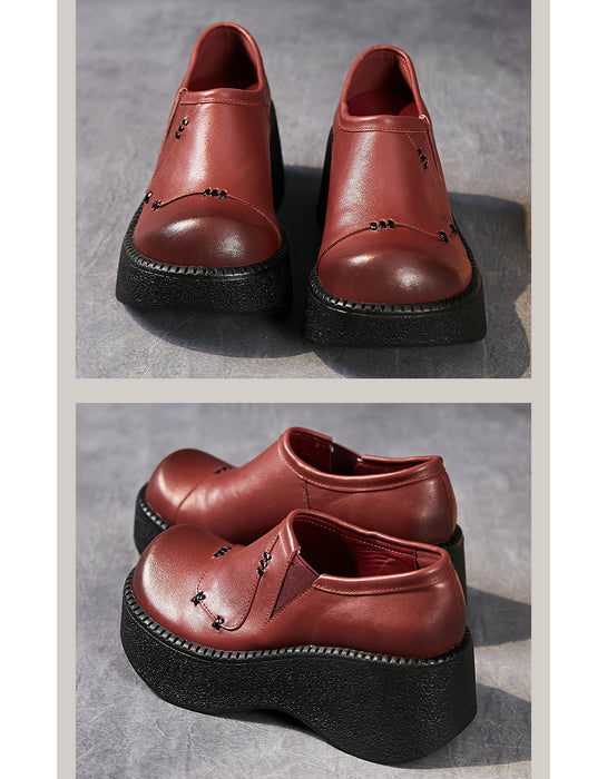 Spring Retro Leather Platform Wide Toe Box Shoes