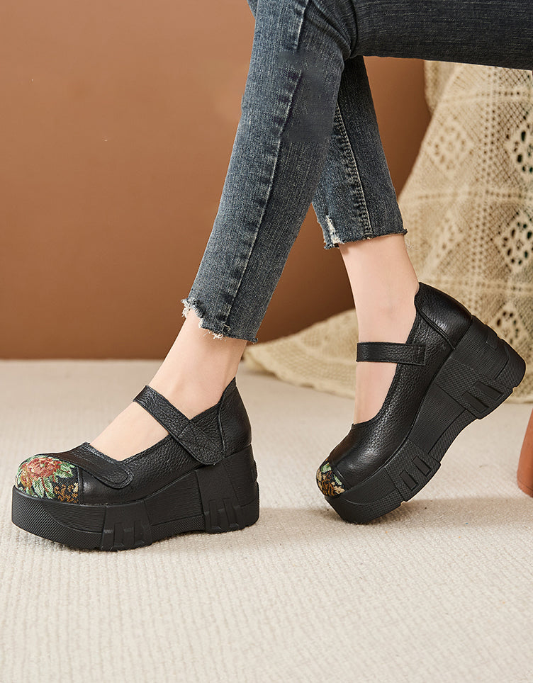 Velcro Strap Round-Toe Wedge Sneakers main image 1