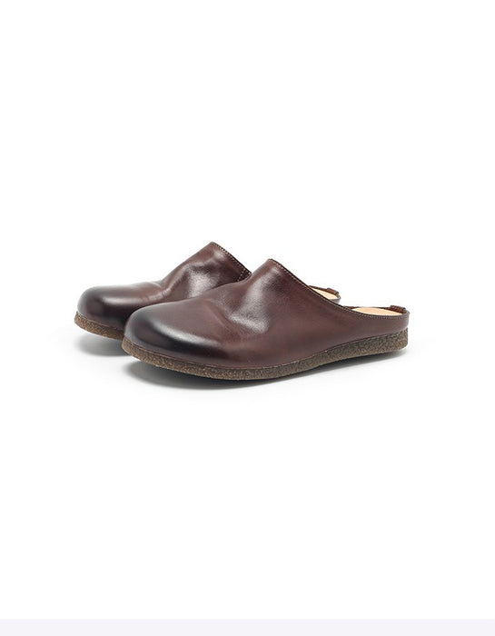 Spring Round Toe Handmade Vintage Leather Slippers Mules Coffee Feb Shoe Collection 2026 95.00