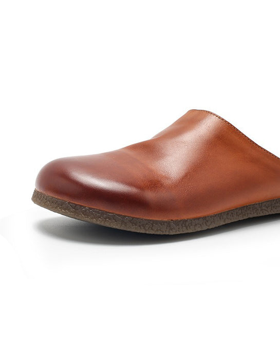 Spring Round Toe Handmade Vintage Leather Slippers Mules Details Feb Shoe Collection 2026 95.00