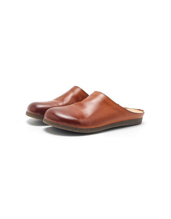 Spring Round Toe Handmade Vintage Leather Slippers Mules Brown Feb Shoe Collection 2026 95.00