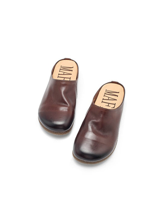 Spring Round Toe Handmade Vintage Leather Slippers Mules Purple Feb Shoe Collection 2026 95.00