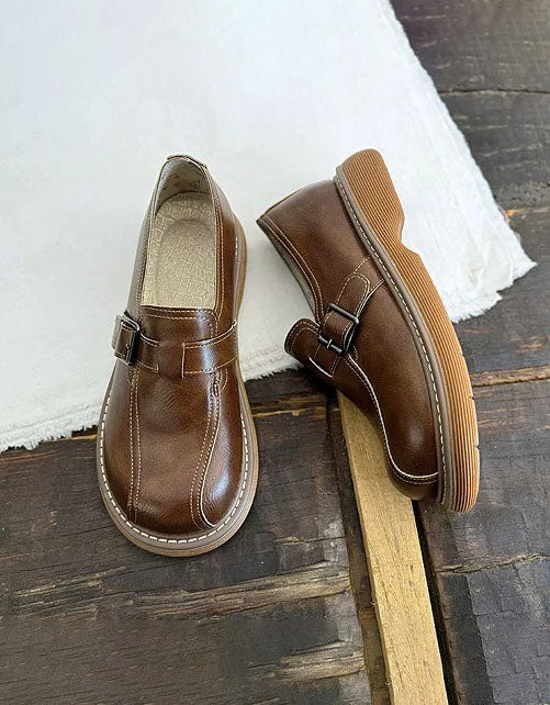 Spring Single Buckle Round Toe Retro Platform Loafers for Women