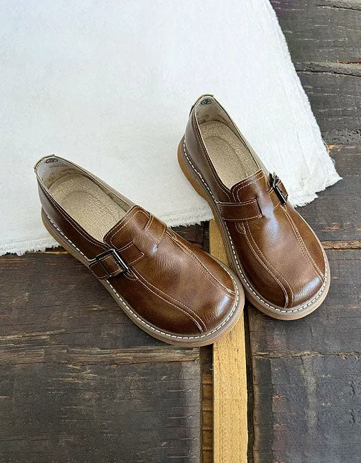 Spring Single Buckle Round Toe Retro Platform Loafers for Women