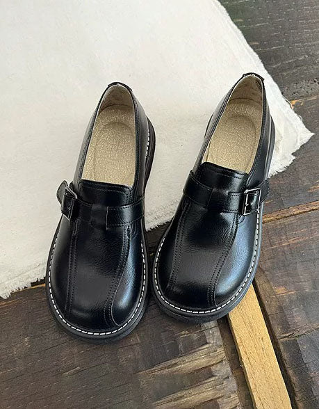 Spring Single Buckle Round Toe Retro Platform Loafers for Women