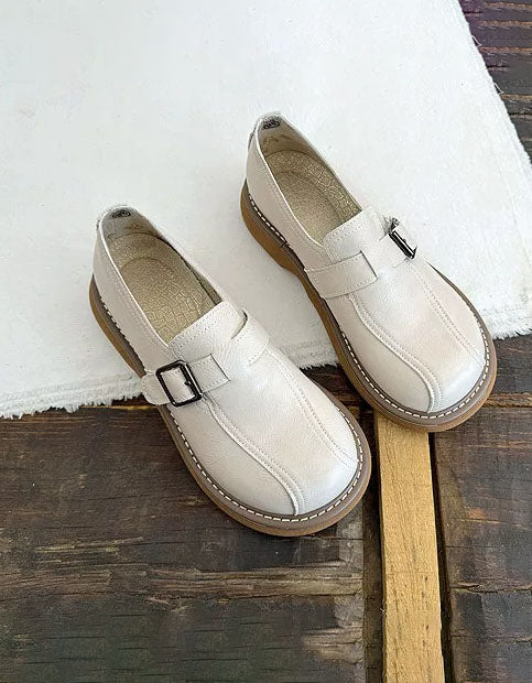 Spring Single Buckle Round Toe Retro Platform Loafers for Women