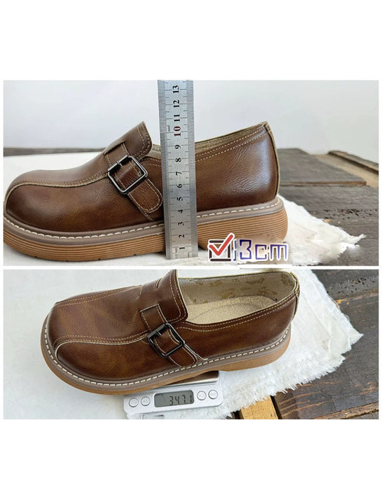 Spring Single Buckle Round Toe Retro Platform Loafers for Women