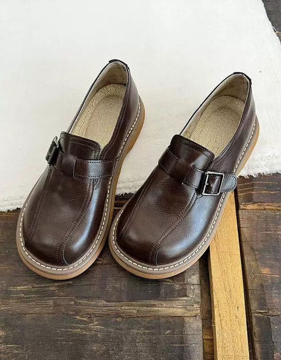 Spring Single Buckle Round Toe Retro Platform Loafers for Women