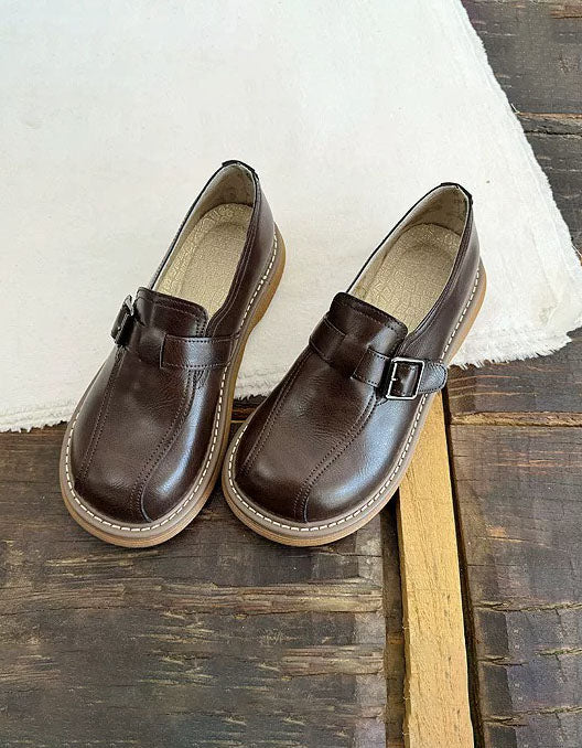 Spring Single Buckle Round Toe Retro Platform Loafers for Women
