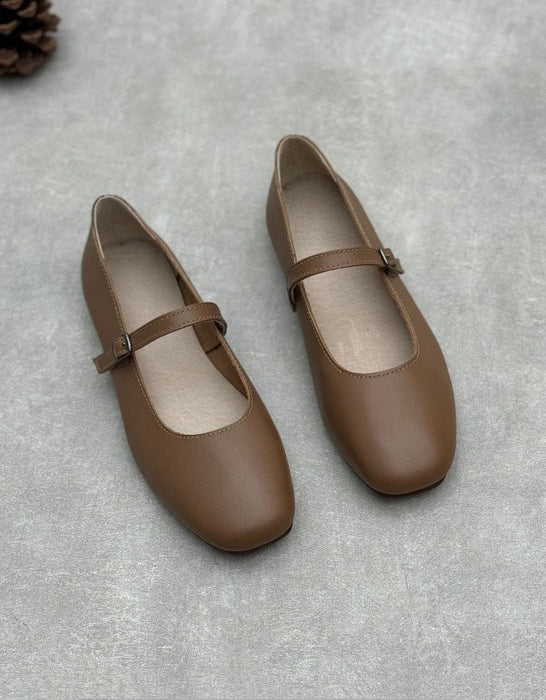Spring Single Buckle Soft Leather Retro Flat Pumps