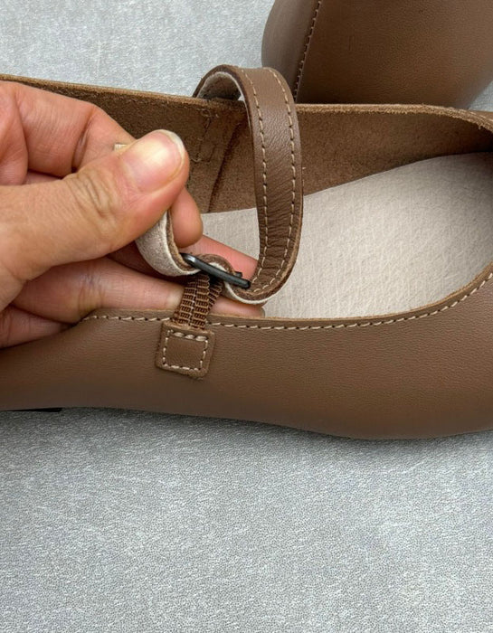 Spring Single Buckle Soft Leather Retro Flat Pumps