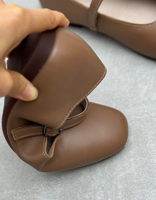 Spring Single Buckle Soft Leather Retro Flat Pumps