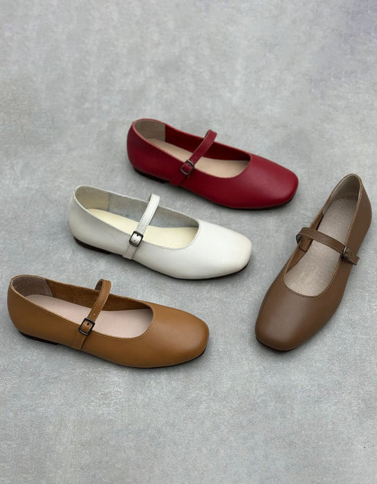 Spring Single Buckle Soft Leather Retro Flat Pumps
